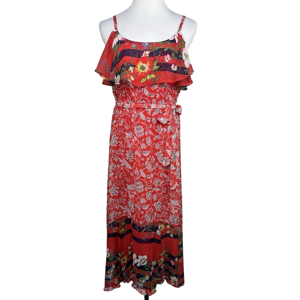 Anthropologie One September Zuri Red Floral Midi Dress Size Small